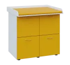 PP - 406 pult přebalovací s matrací, 4x kartotéka, 1000x840x800, korpus bílý, kartotéky žlutá odio,